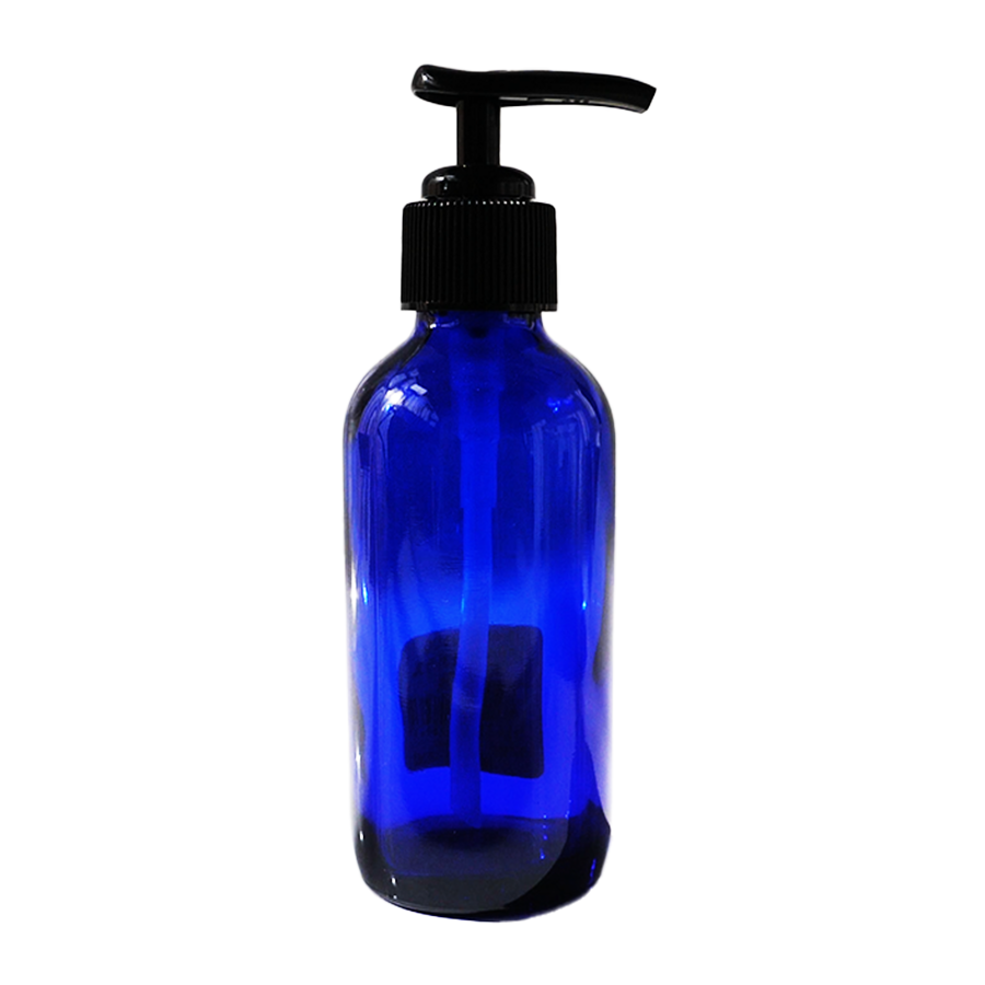 Blue glass pump bottle 120ml